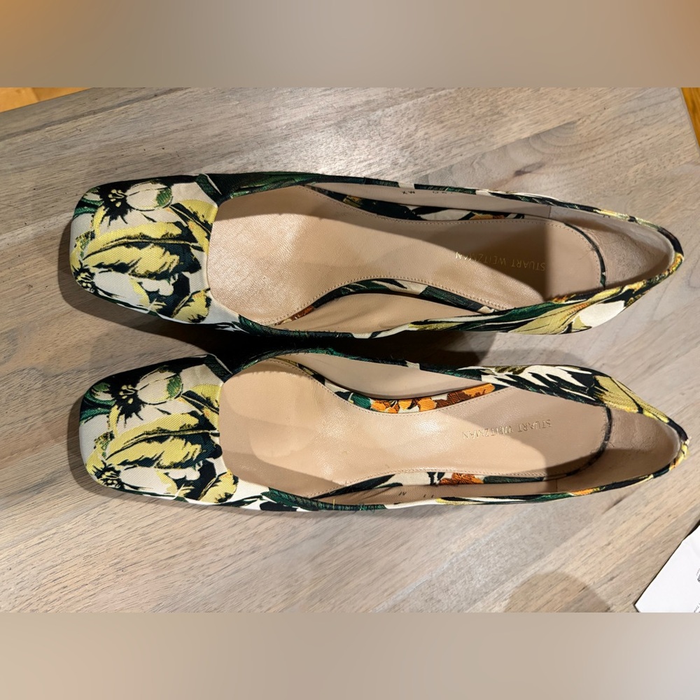 Stuart Weitzman Floral Heels - Green and Yellow